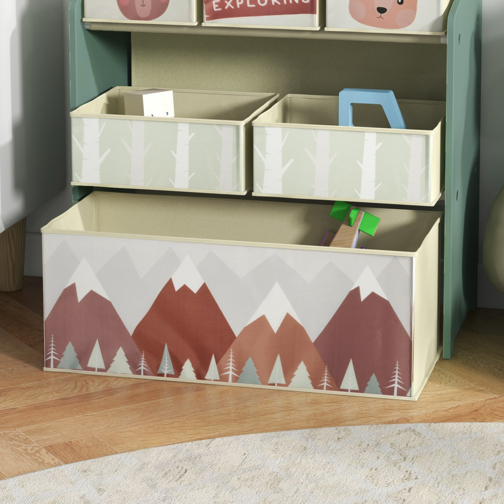 ZONEKIZ Kids Storage Units with 6 Boxes, Childrens Toy Storage Organiser, Green